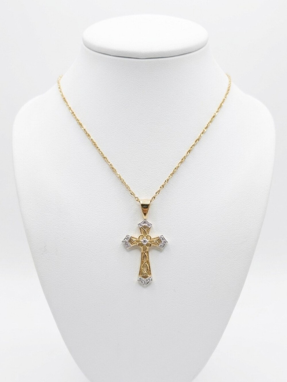 10k Gold Two-Tone Cross Pendant Necklace [18"]